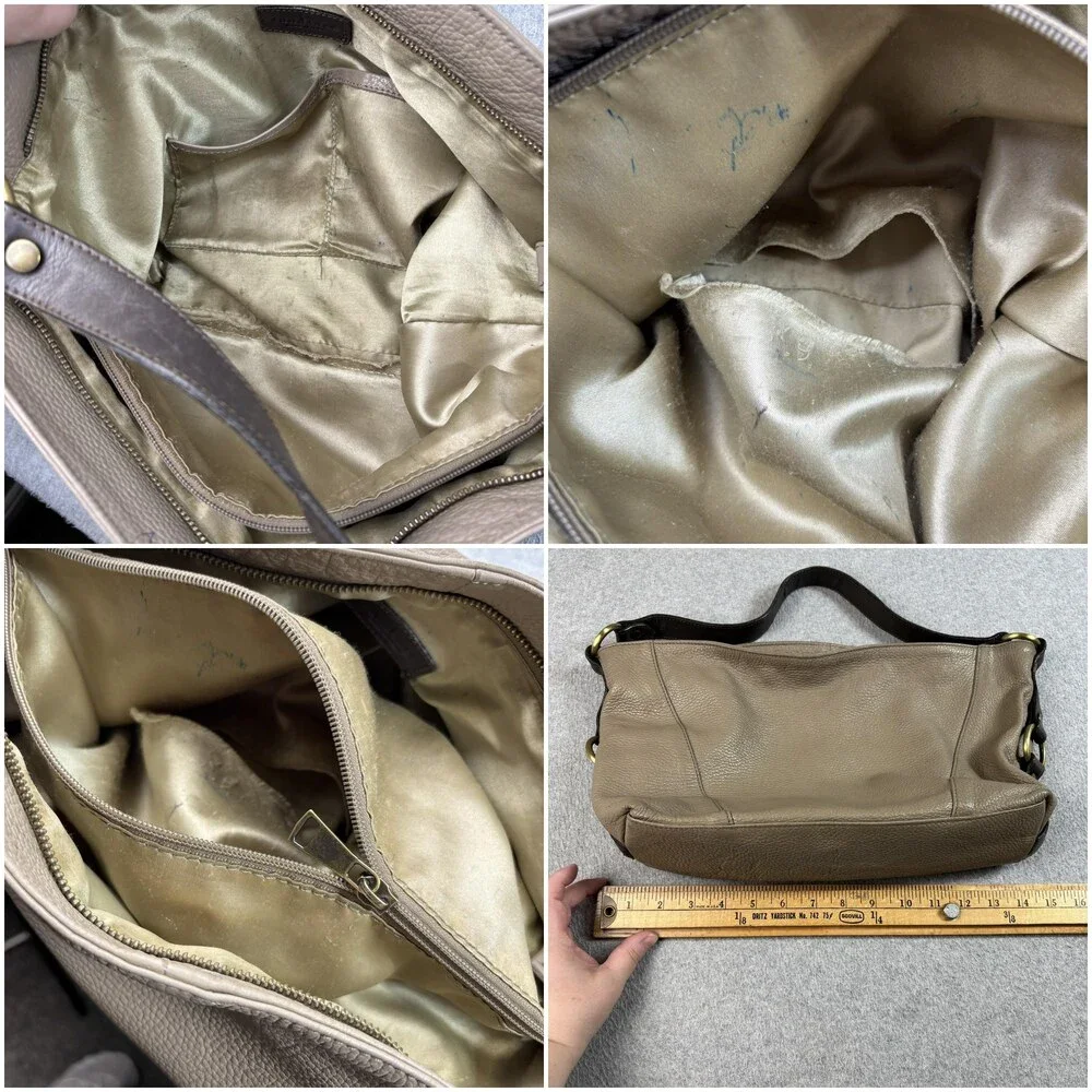Sundance Leather Purse Women Large Taupe Slouchy Hobo Bag Zip Pockets Italy READ